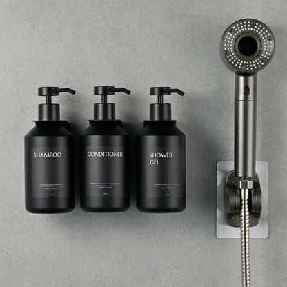 Shampoo and Conditioner Dispenser Set of 3 for Wall Mount | 16.9 fl oz Drill Free Shower Soap Bottles,Refillable Body Wash Dispensers for Bathroom Decor (Amber Bottles + Bamboo Pumps)