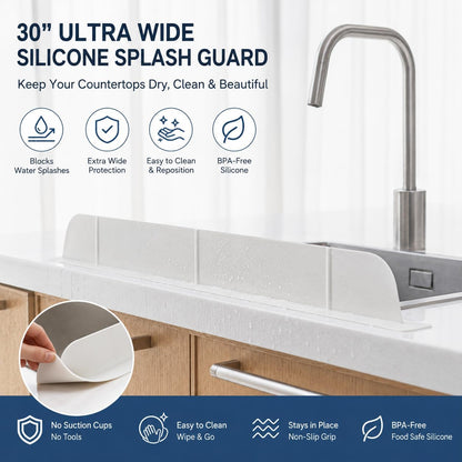 30 inch(75cm) Premium Kitchen Sink Silicone Water Splash Guard SIZE UPGRADE 30" and new package - NO Suction Cups, Ultra Wide 30" - Made in Korea (Ultra Wide Eco Gray)