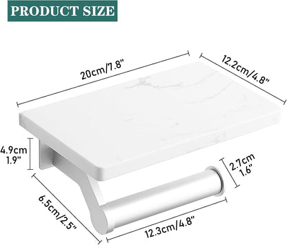 Hoimpro Toilet Paper Holder Wall Mounted, Marble Tissue Roll Rack | Brushed Gold | White Natural Marble Shelf Hand Paper Roll Holder, for Bathroom Kitchen Washroom Bedroom Aluminum