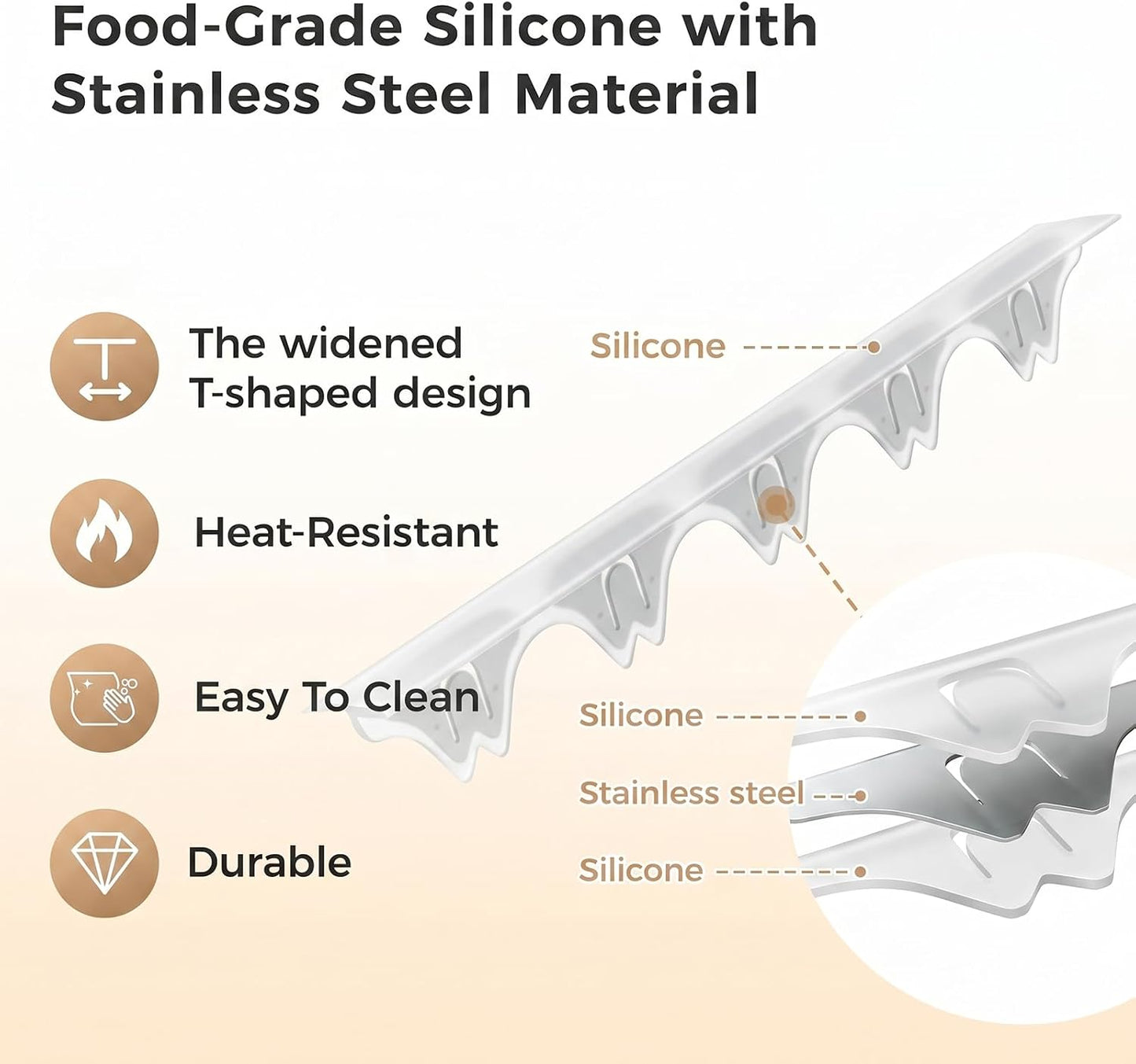 Silicone Stove Gap Covers with Stainless Steel, Oven Gap Filler Seals Gaps Between Stovetop and Counter, Stove Gap Guards Range Trim Kit, Easy to Clean Stove Gap Guard (Black 2 Pack,25")