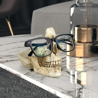 Mrlikale Skull Glasses Stand Holder, Creative Eyeglasses Holder | Sunglasses Spectacle Display Rack, Key Holder Resin Sculptures for Entryway, Home, Office, Desk, Nightstand (Gold)