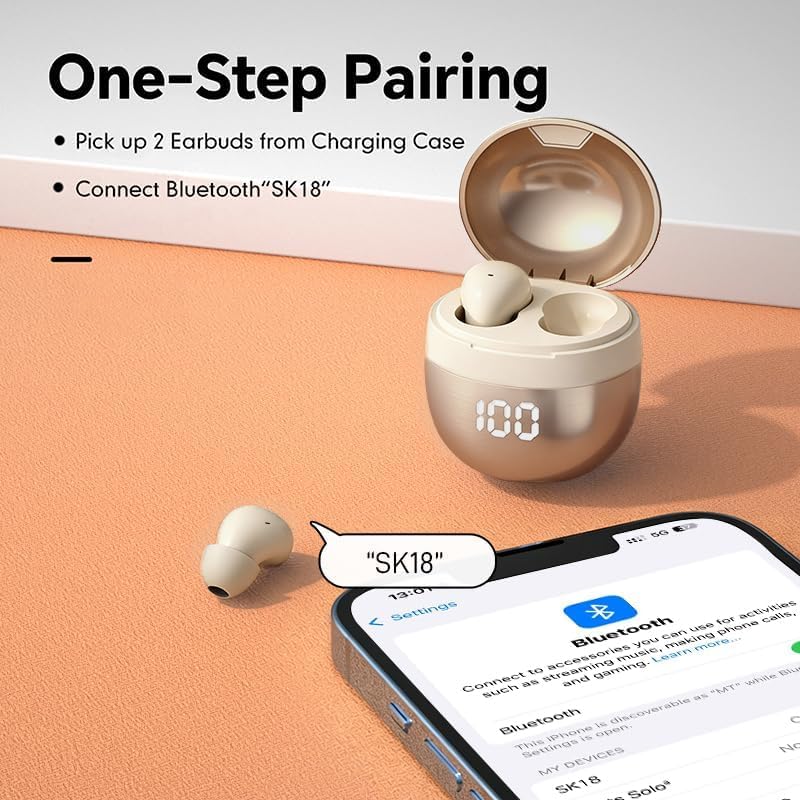 Small Mini Invisible Earbuds Small Mini Headphones Wireless Bluetooth | Low Profile Micro Smallest Tiny Discreet Hidden Earbuds for Work, Invisible Sleep Earphone Ear Buds for Small Ear Canals
