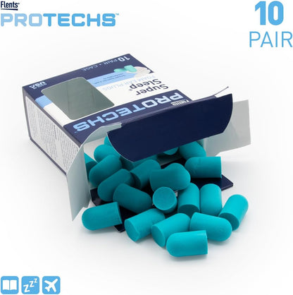 Flents Protechs Super Sleep Foam Ear Plugs, NRR 29, 10 Pair, Teal