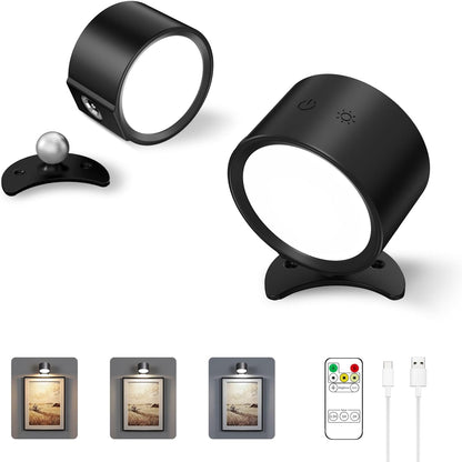 LANMEL LED Wall Mounted Lights,360° Rotating Rechargeable Wall Sconce Lamp | Gold,3CCT,Dimmable,with Remote & Touch Control,USB Wireless Wall Lamp, Suitable for Study,Bedroom,and Bedside Reading
