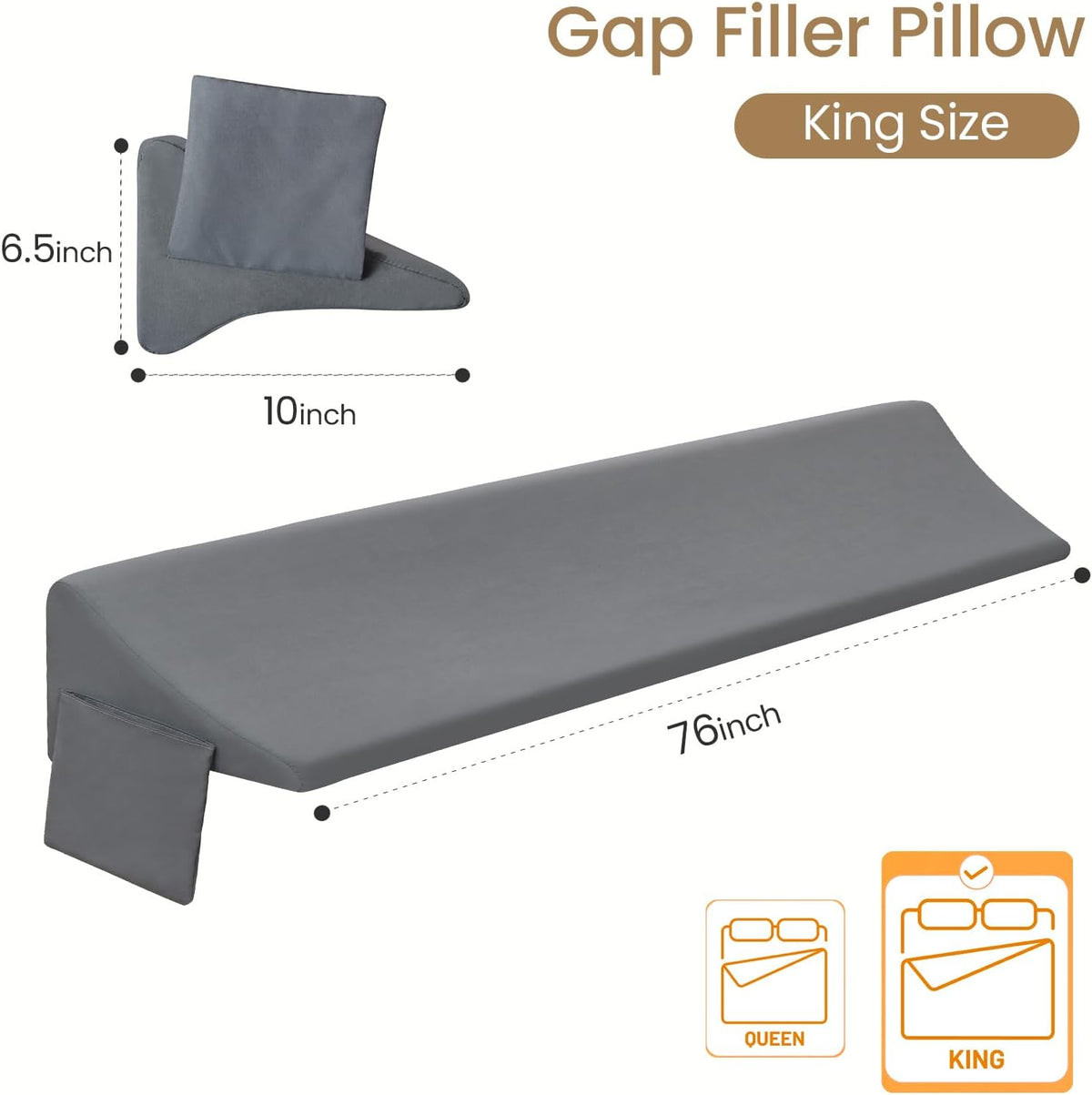 Vekkia Bed Wedge Pillow for Headboard Gap,Bed Gap Filler(0-6") King