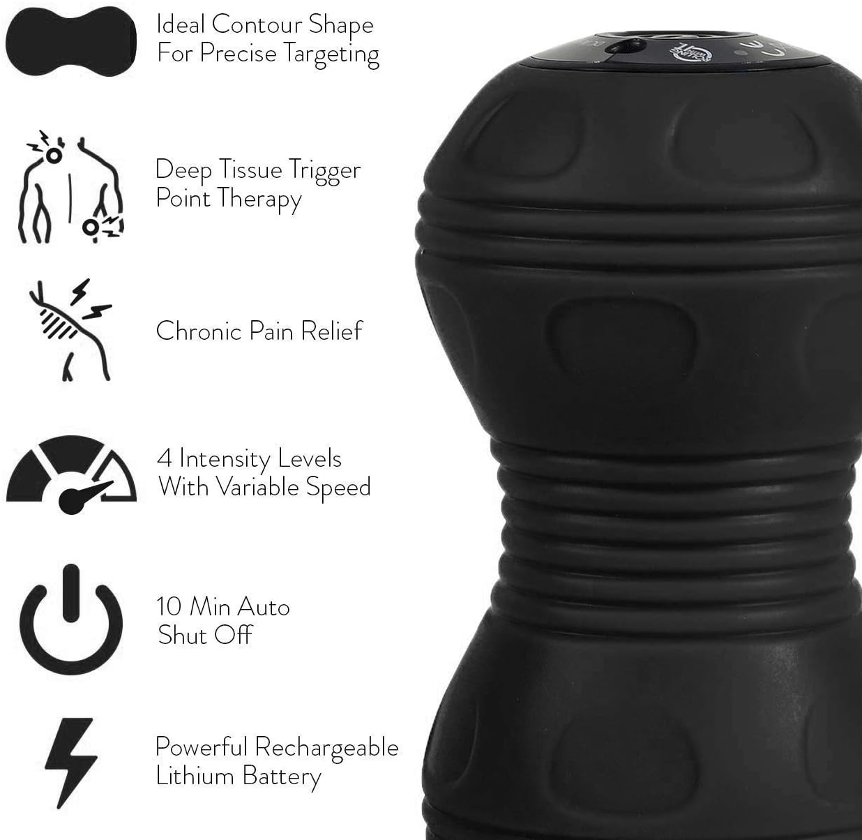 Vibrating Peanut Massage Ball, Deep Tissue, Black | Vibrating peanut, 4 intensity levels, Cordless & rechargeable, Auto shut-off, For neck, back & feet, Deep tissue relief
