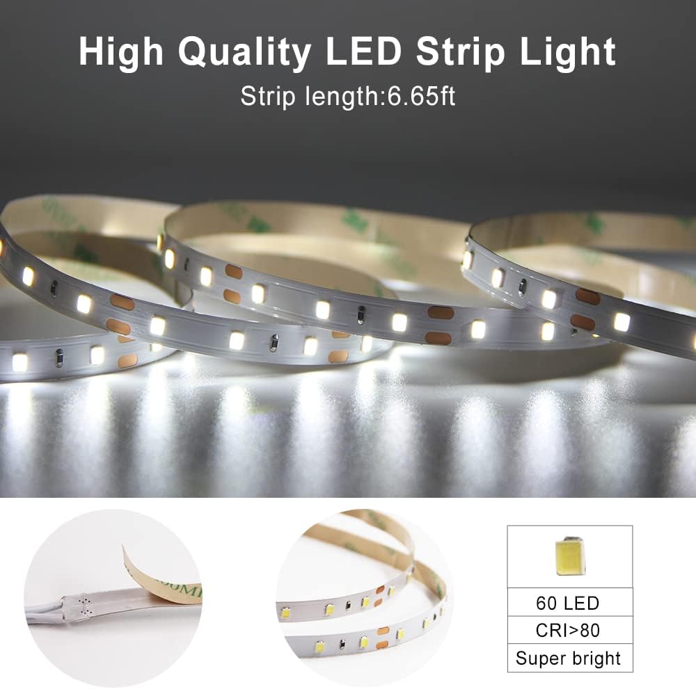 VST 6.56 ft Led Strip Light, Motion Sensor LED Tape Light with Battery Operated for Closet Wardrobe Stair Under Counter Cabinet Bedroom (6500K Cool White)