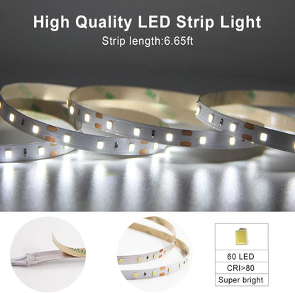 VST 6.56 ft Led Strip Light, Motion Sensor LED Tape Light with Battery Operated for Closet Wardrobe Stair Under Counter Cabinet Bedroom (6500K Cool White)