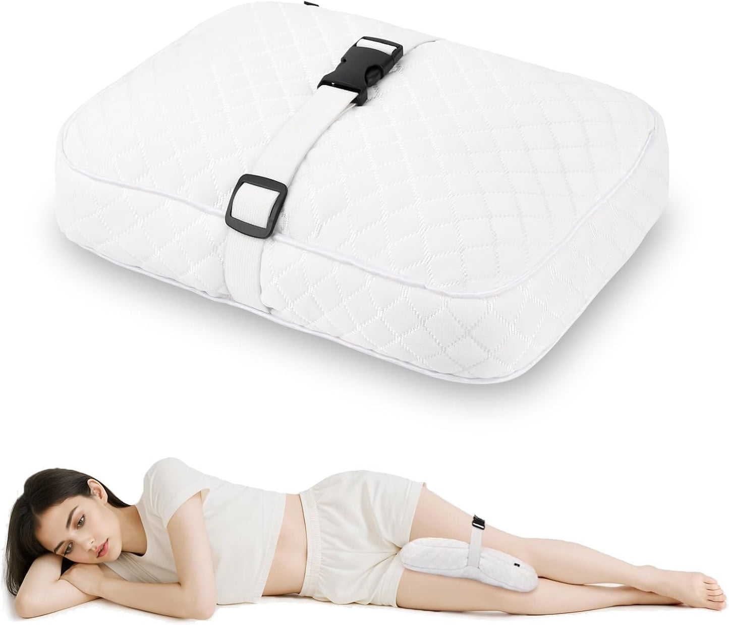 Knee Pillow with Adjustable Securing Strap for Side Sleepers | Fully Supports Knees & Thighs, Leg Support with Soft Strap, Aligns Spine, For Side Sleeping Between Legs, Orthopedic Relief