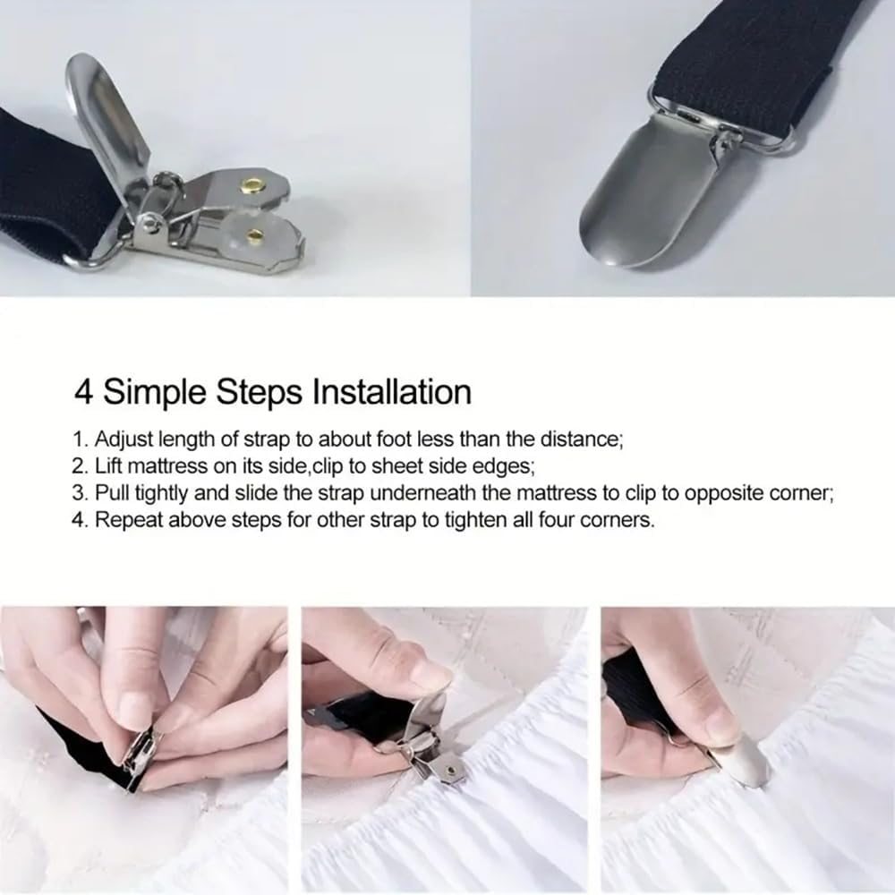 RZJZGZ 4Pcs Bed Fitted Sheet Straps Clips Adjustable Crisscross Sheets Clip