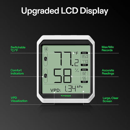 VIVOSUN Digital Hygrometer Thermometer, Humidity Meter with Probe, App | Wireless Bluetooth, Indoor, VPD, Data Storage, Dual Channels with Sensor Probe, Battery Included