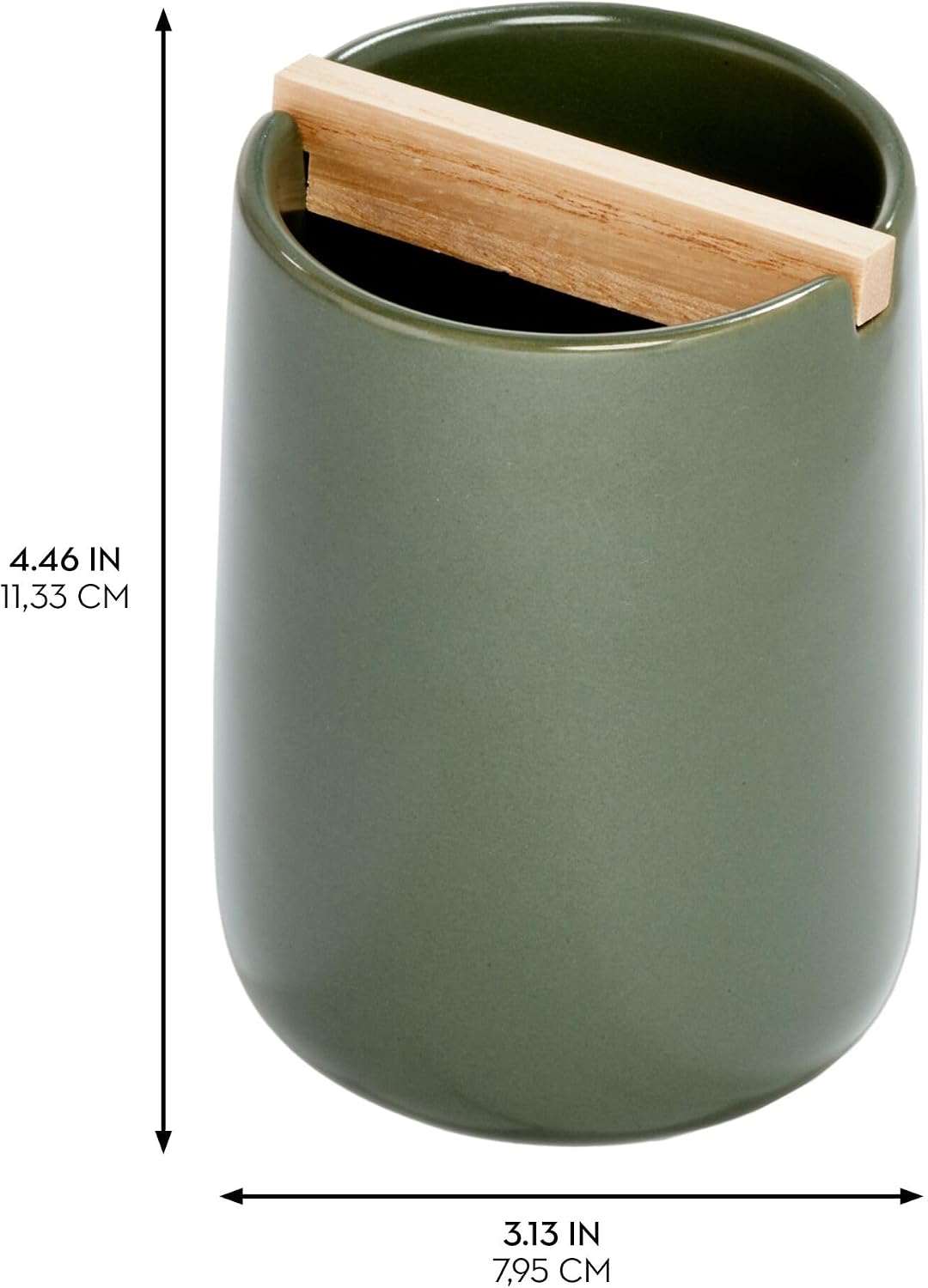 iDesign Ceramic Earth Collection Toothbrush Holder, Moss/Natural Wood | Paulownia Wood Divider