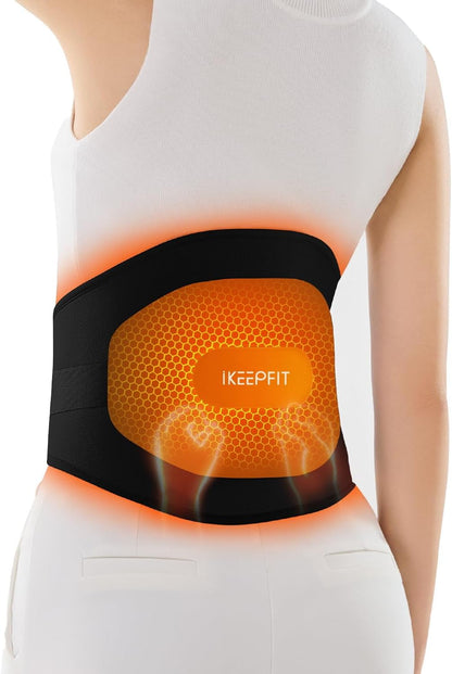 IKEEPFIT Portable Heating Pad for Back, Cordless Wearable Heat Belt with Massager for Lower Back Pain Relief, Battery Powered 8000 mAh Rechargeable, MAXwarm® 3.0, Gift for Women Men 90-310 lbs