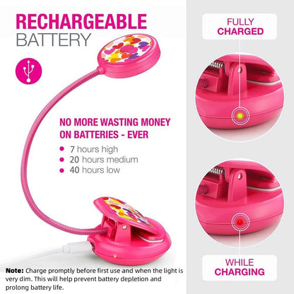 Vekkia Cute Rechargeable Book Light Eye-Care Clip on Lights (Rose Red)