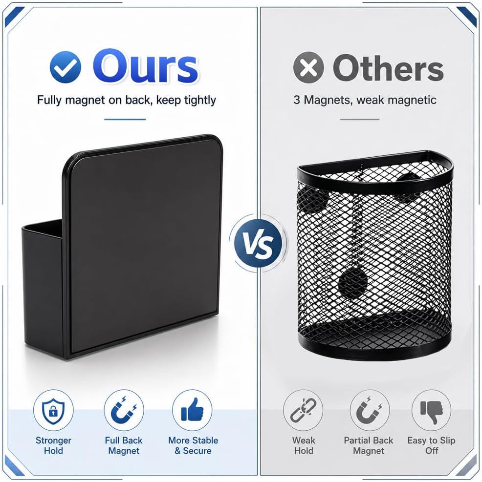 Magnetic Pen Holder, 2 Pack Magnetic Dry Erase Marker Holder, Black Strong Magnetic Marker Holder Pen Pencil Organizer for Whiteboard, Refrigerator, Office, Locker Accessories, Classroom Must Haves