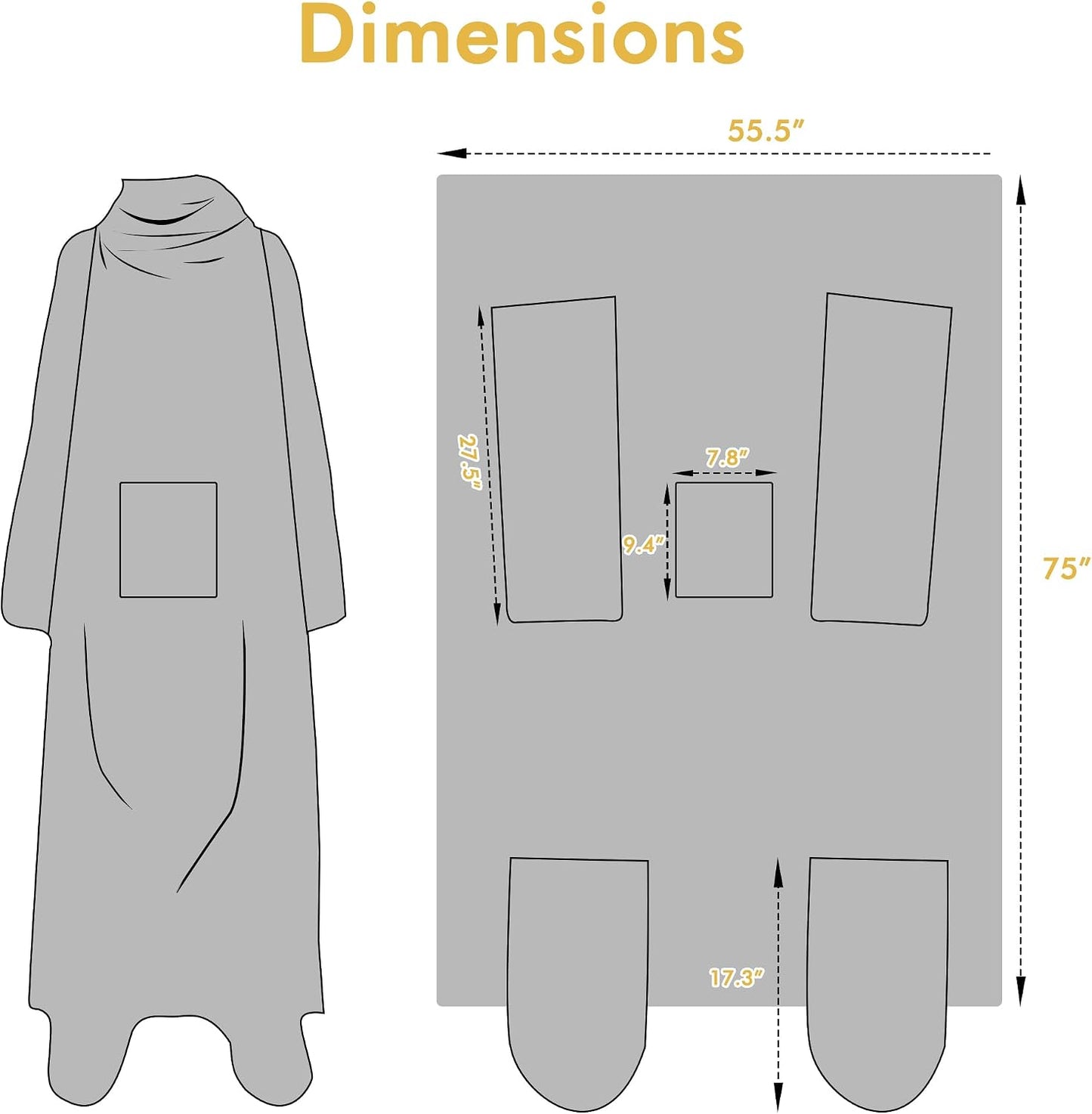 Catalonia Wearable Blanket with Sleeves & Foot Pocket for Adults | Soft Fleece Throw Wrap with Hands-Free Comfort, Perfect for Reading, TV Time & Relaxing, Christmas Gift for Women & Men
