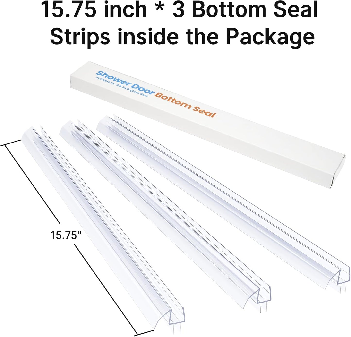 AmazerBath 3-Pack 15.75" Shower Door Bottom Seal for 3/8"(10mm) Glass - 3 Section Segmented Shower Installation Kit Frameless Glass Door Seal Strip