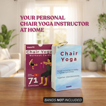 [All-in-One Kit] Chair Yoga for Seniors Over 60 | Cards + Bands + QR Videos | 71 Large Print Durable Cards • 6 Guided Flows • Build Mobility, Balance, Strength & Cardio • Gift for Parents & Grandparents