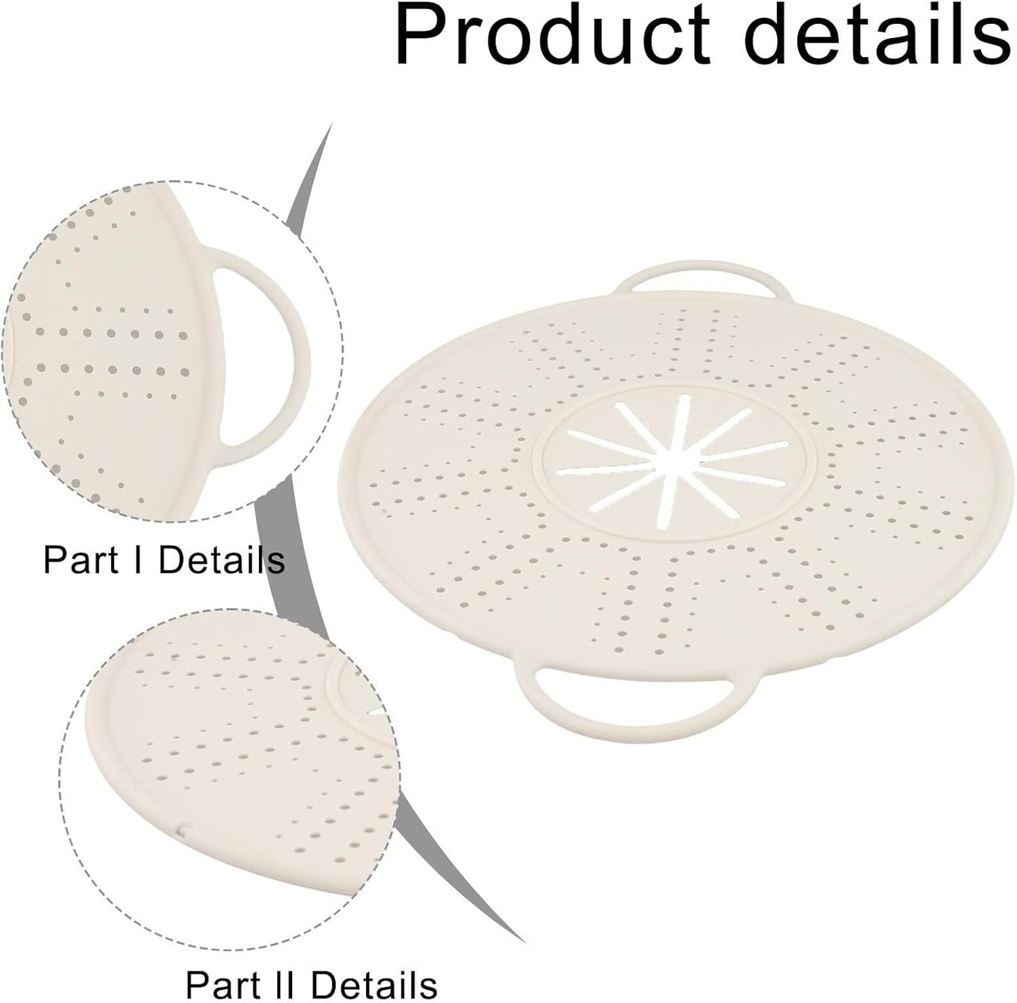 Silicone Spill Stopper Lid For Pots And Pans, Heat Resistant Anti-Spill Cover With Steam Vent And Handles, Dishwasher Safe Kitchen Pot Holder For Home Cooking(white)