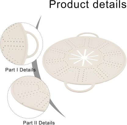 Silicone Spill Stopper Lid For Pots And Pans, Heat Resistant Anti-Spill Cover With Steam Vent And Handles, Dishwasher Safe Kitchen Pot Holder For Home Cooking(white)