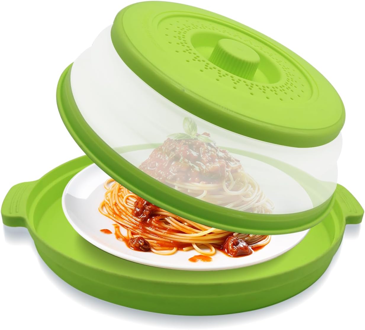Microwave Cover for Food, 10.2 Inch Microwave Splatter Cover with Anti-Scald Tray, Collapsible Vented Microwave Plate Cover, BPA-Free Food Lid with Handles for Compact Microwaves