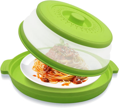 Microwave Cover for Food, 10.2 Inch Microwave Splatter Cover with Anti-Scald Tray, Collapsible Vented Microwave Plate Cover, BPA-Free Food Lid with Handles for Compact Microwaves