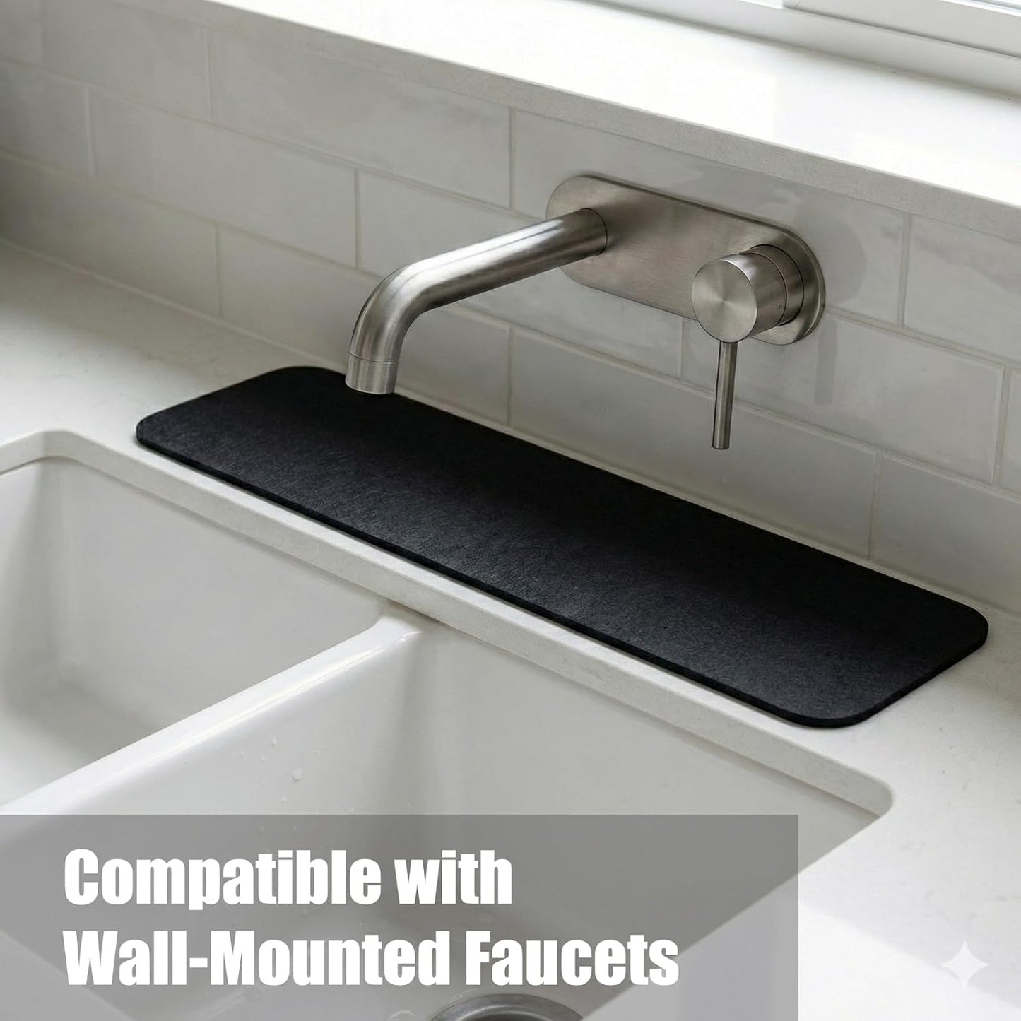 Customizable Kitchen Sink Faucet Mat: 30"Lx5.5"W Absorbent Splash Guard | Non-slip Fabric Rubber Mat, Cut to Fit Oval Rectangle Square Faucet & 2,3,4 Holes Irregular Sink with Soap Dispenser Air Gap