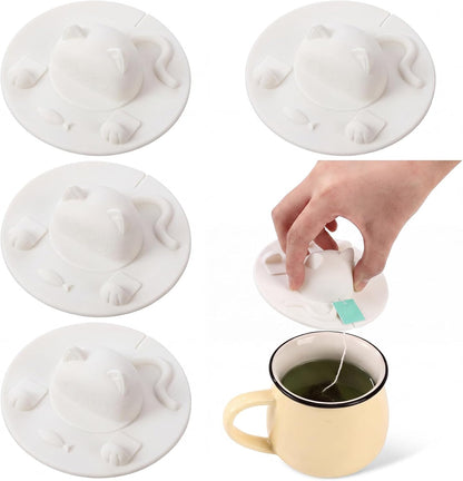 4 Pcs Tea Bag Squeezer 4 Inch Silicone Tea Bag Holder & Squeezer Dishwasher Safe Purple Cute Cat-shaped Cup Silicone Lids Warm Cover Supplies