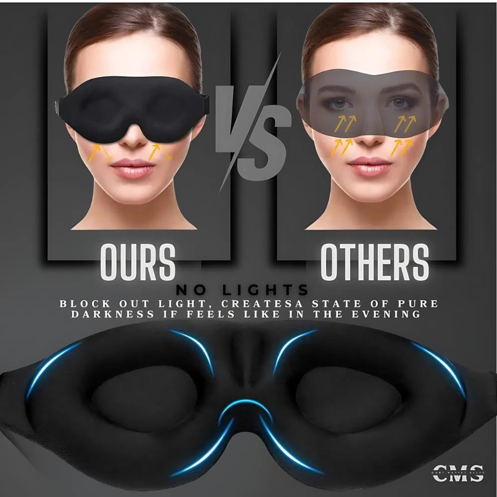 3D Contoured Sleep Mask with Earplugs Set - 100% Blackout Memory Foam Eye Mask for Sleeping - Soft Comfortable Night Blindfold for Side Sleepers, Men & Women, Travel & Shift Work (Black)