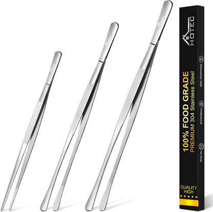 HOTEC Kitchen Tweezers Tongs Stainless Steel, Set of 6 - Professional Cooking Tweezers for Cooking, Chefs, BBQ, Seafood, Baking & Repair