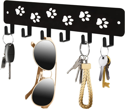 Key Hooks Key Holder Decorative Dog Leash Holder for Wall, 6 Hooks 9.75×2.73 inch for Wall Decorative Animal Storage Rack Adhesive, Black Hooks for Entrance Living Room Kitchen-Gifts for Dog Lovers