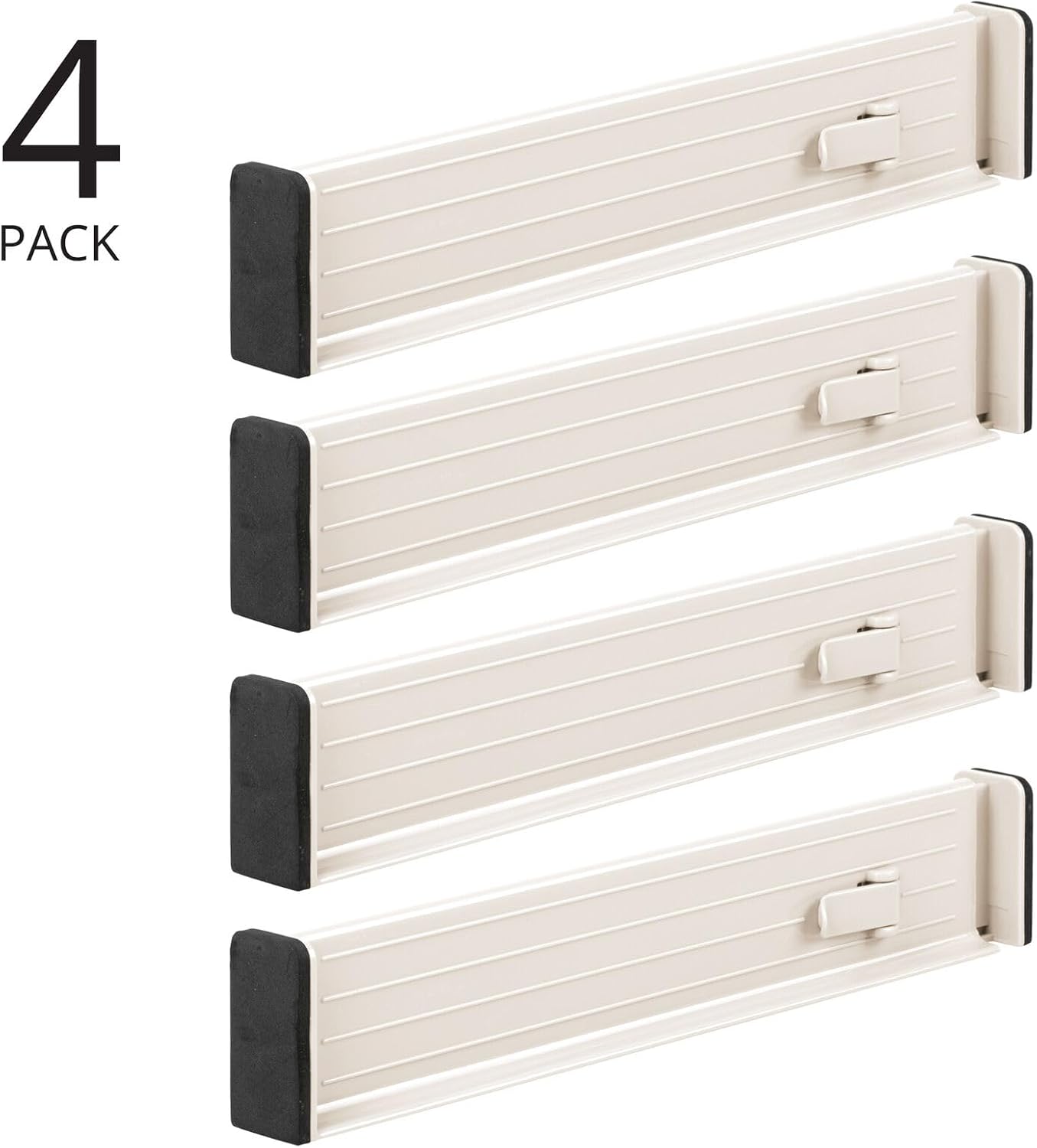 mDesign Expandable Dresser Drawer Divider with Foam Ends, Drawer Divider Locks in Place, Separators for Clothing and Accessories in Closet or Dresser Drawer, Ligne Collection, 4 Pack, White