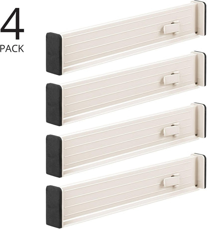 mDesign Expandable Dresser Drawer Divider with Foam Ends, Drawer Divider Locks in Place, Separators for Clothing and Accessories in Closet or Dresser Drawer, Ligne Collection, 4 Pack, White