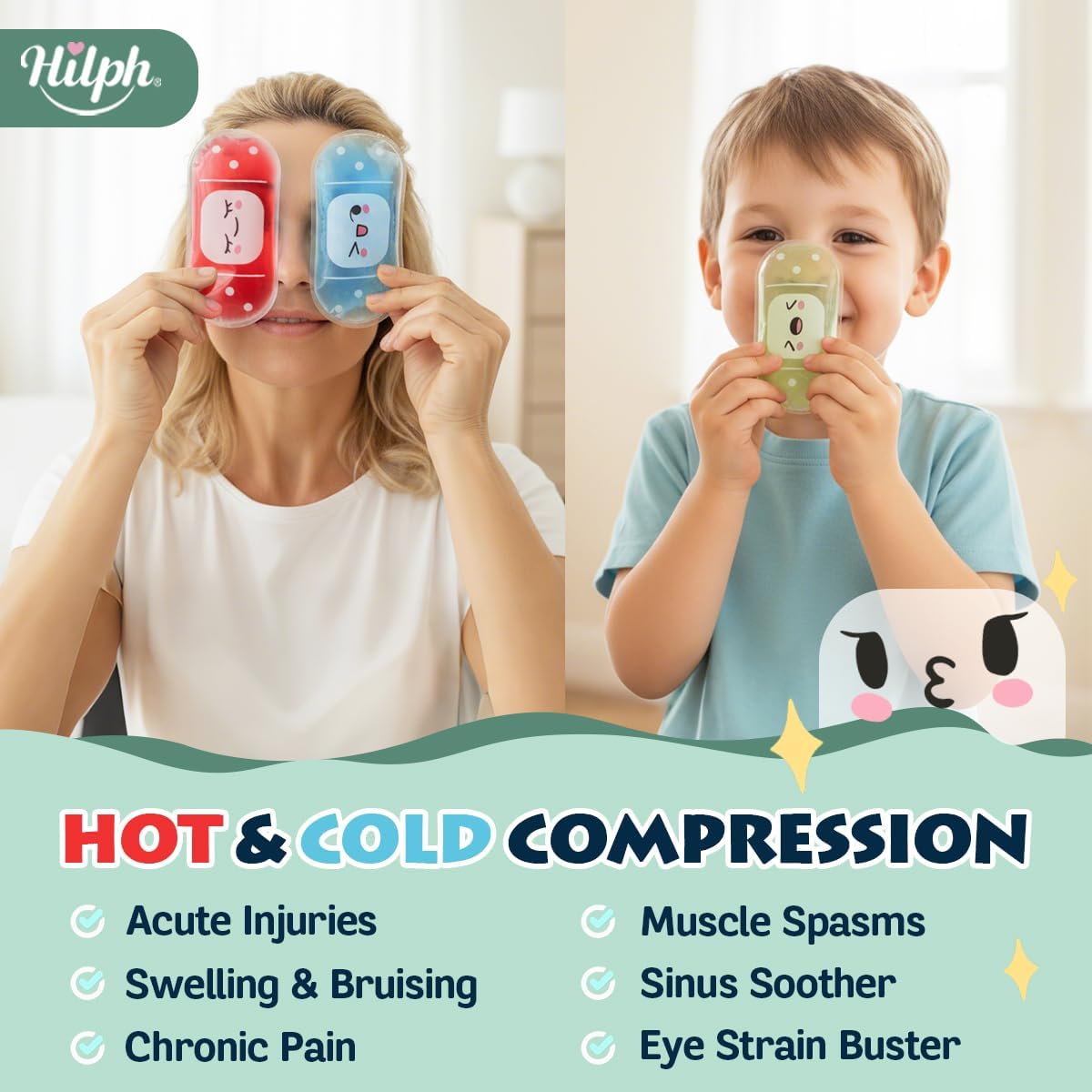 Hilph Kids Ice Packs for Boo Boos, 4 Gel Ice Packs for Injuries Reusable | Cute Soft Gel Cooling Pad, Small Cold Pack for Toddler Baby Childs, Hot Cold Compress for Pain Relief Bumps Bruises Toothache