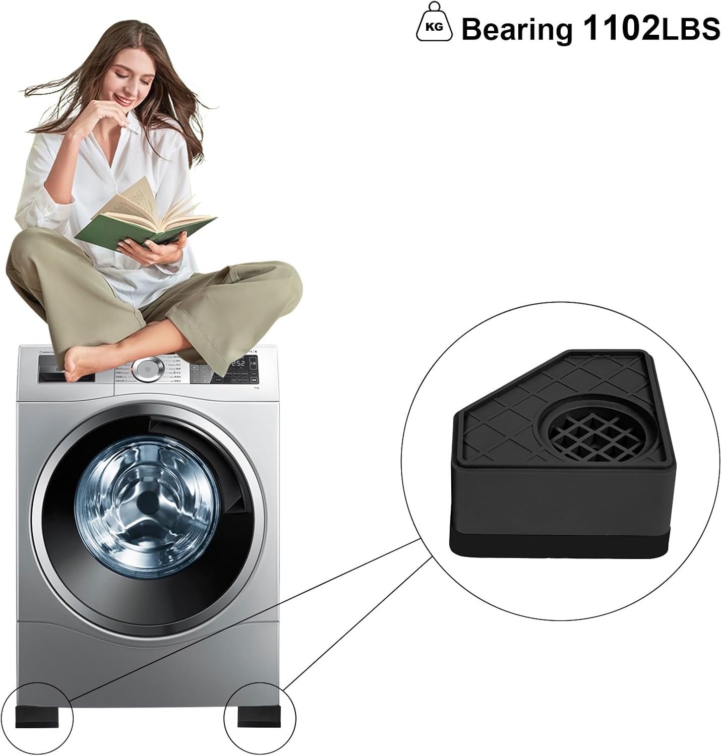 4Pcs Anti Vibration Pads for Washing Machine, Reduce Washer Dryer Moving | Washer and Dryer Pedestals,Prevents Noise Vibration Transfer, Antivibration Stabilizer Support Feet (Increase1.8in)