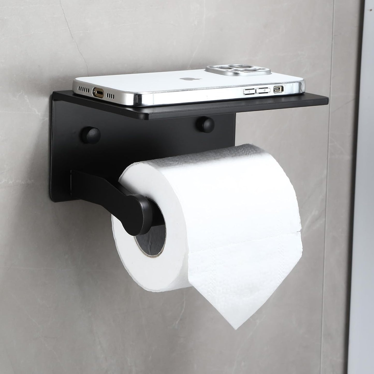 Toilet Paper Holder with Shelf, Adhesive or Screw Wall Mount Toilet Roll Holder for Bathroom, Rustproof Solid Aluminum Commercial Toilet Tissue Holder with Storage, Brushed Nickel