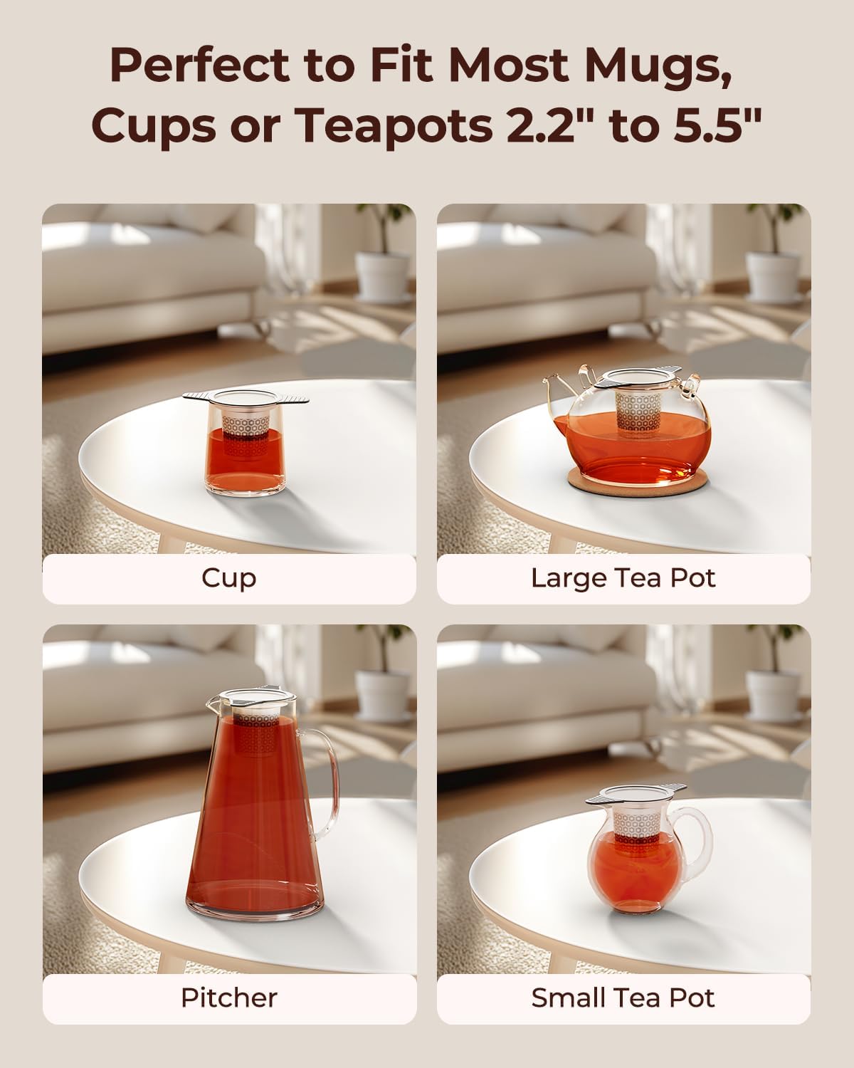 304 Stainless Steel Tea Infuser for Loose Leaf Tea Steeper | Extra Fine Mesh Large Tea Strainers & Filters with Food Grade Silicone, Tea Diffusers for Loose Tea, Cup, Mug, Teapot