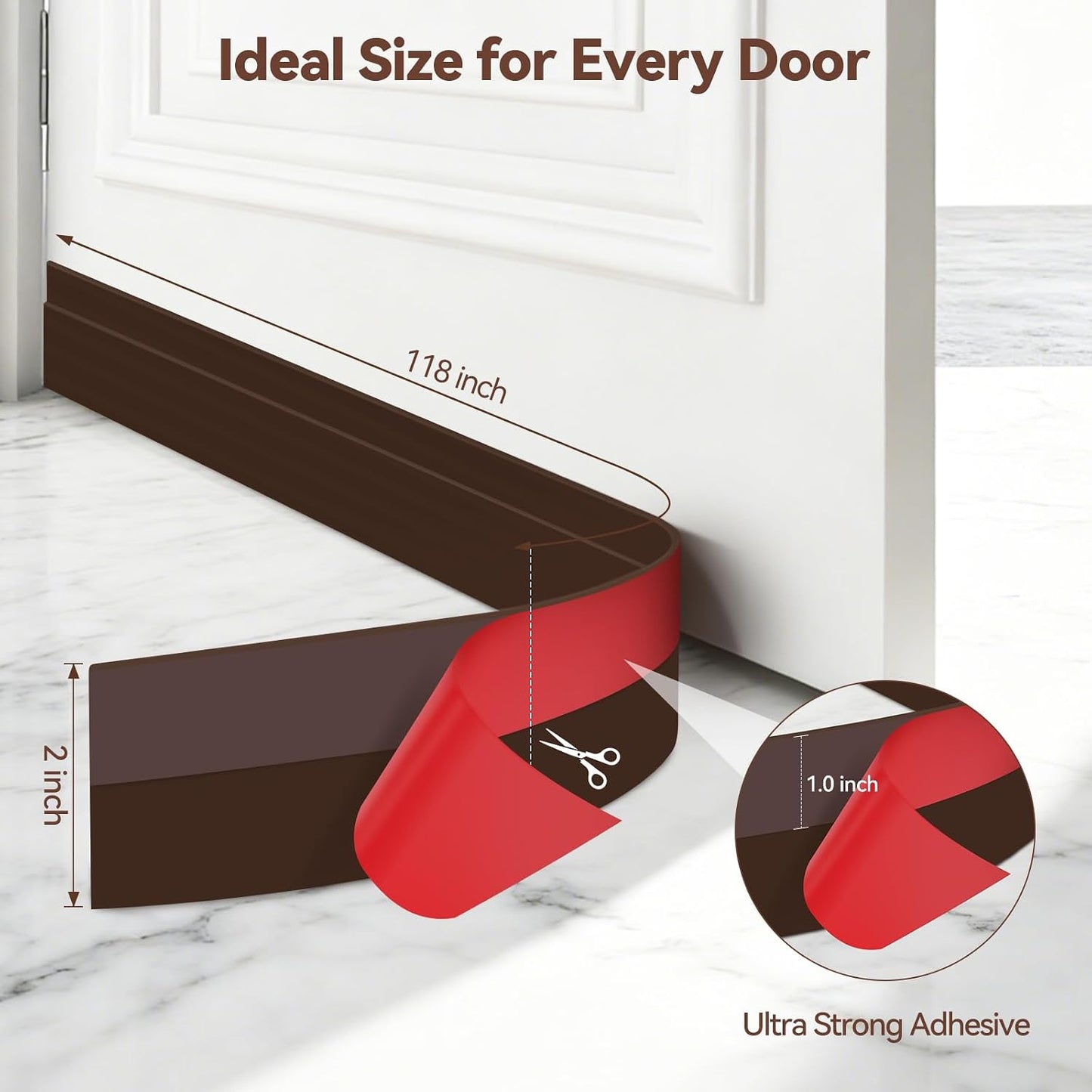 Ohuhu Door Draft Stopper, 1" Wide Adhesive Weather Stripping Seal, 39" | self-adhesive silicone, for interior exterior doors, 3-layer soundproof, save energy, blocks drafts, noise, light, dust, bugs