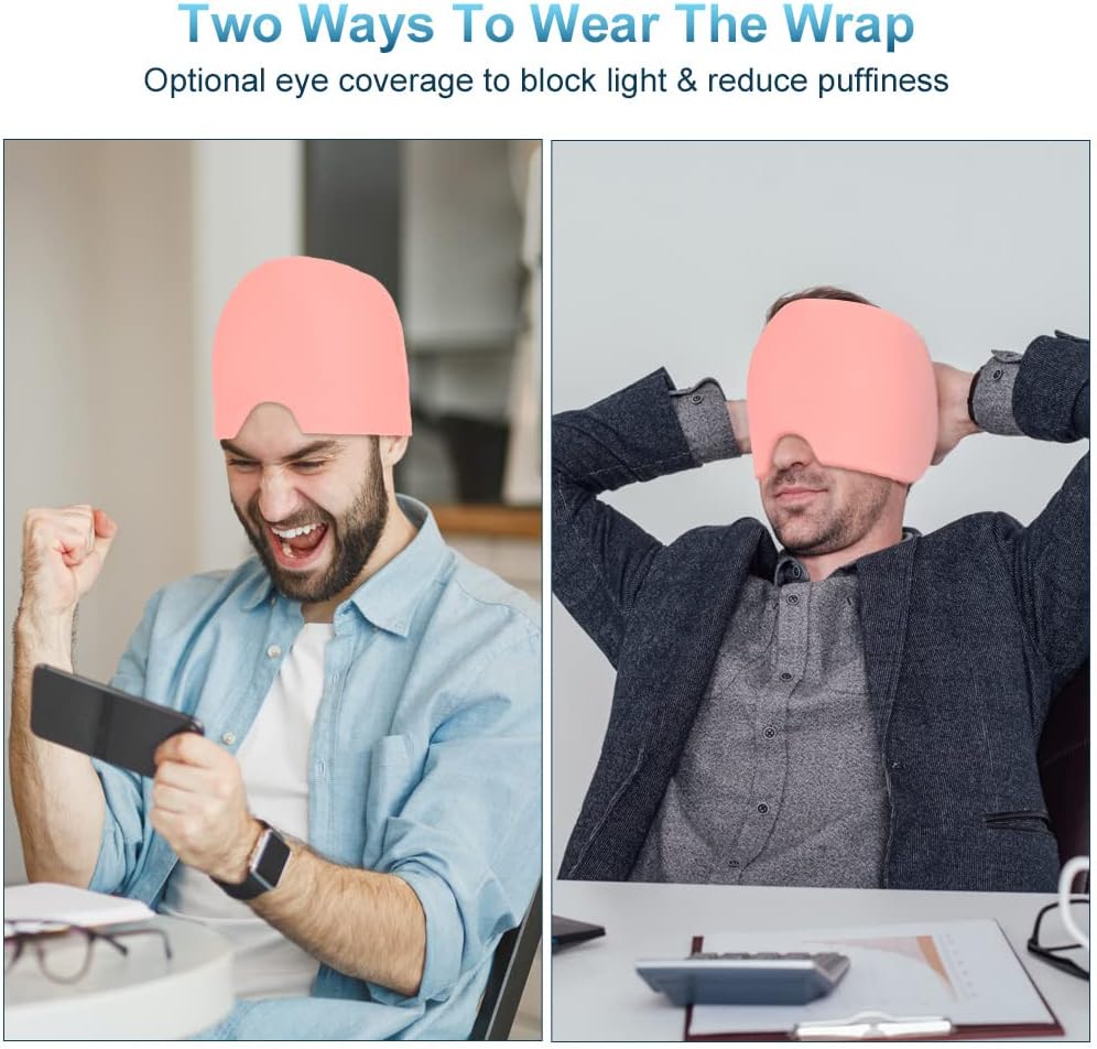 AOOWU Migraine Relief Cap, Reusable Soothing Headache Cap, Odorless Cooling Gel Ice Hat, Ice Pack Head Wrap, Hot and Cold Therapy, Cold Face Mask for Tension Stress Hangover Sinus Puffy Eyes, Blue
