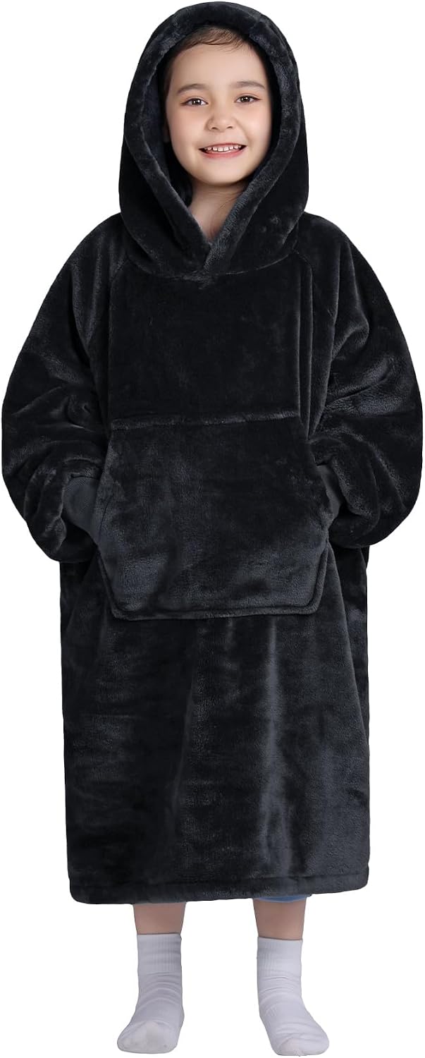 Waitu Wearable Blanket Sweatshirt Gifts for Women and Men, Warm and Cozy Giant Blanket Hoodie, Thick Flannel Blanket with Sleeves and Giant Pocket - Dark Gray