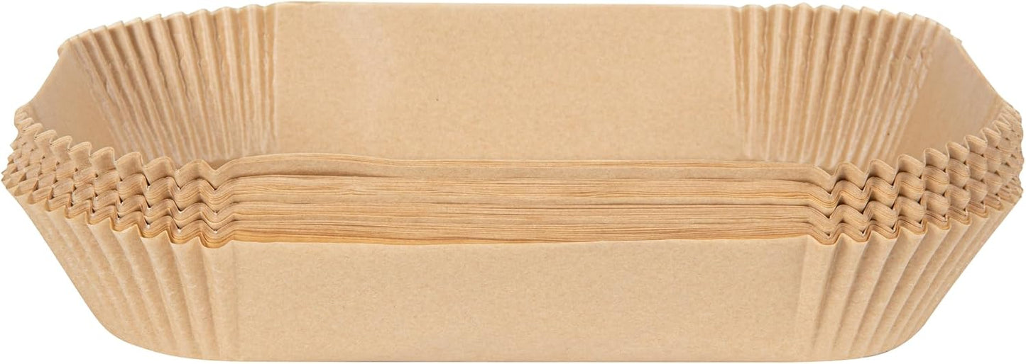 Restaurantware-Pastry Tek 8.1 x 5.5 x 1.8 Inch Air Fryer Liners, 100 Rectangle Air Fryer Baskets - No-Stick Silicone Coating, Unbleached, Food-Grade Paper Liners, For Steamer, Microwave, Oven