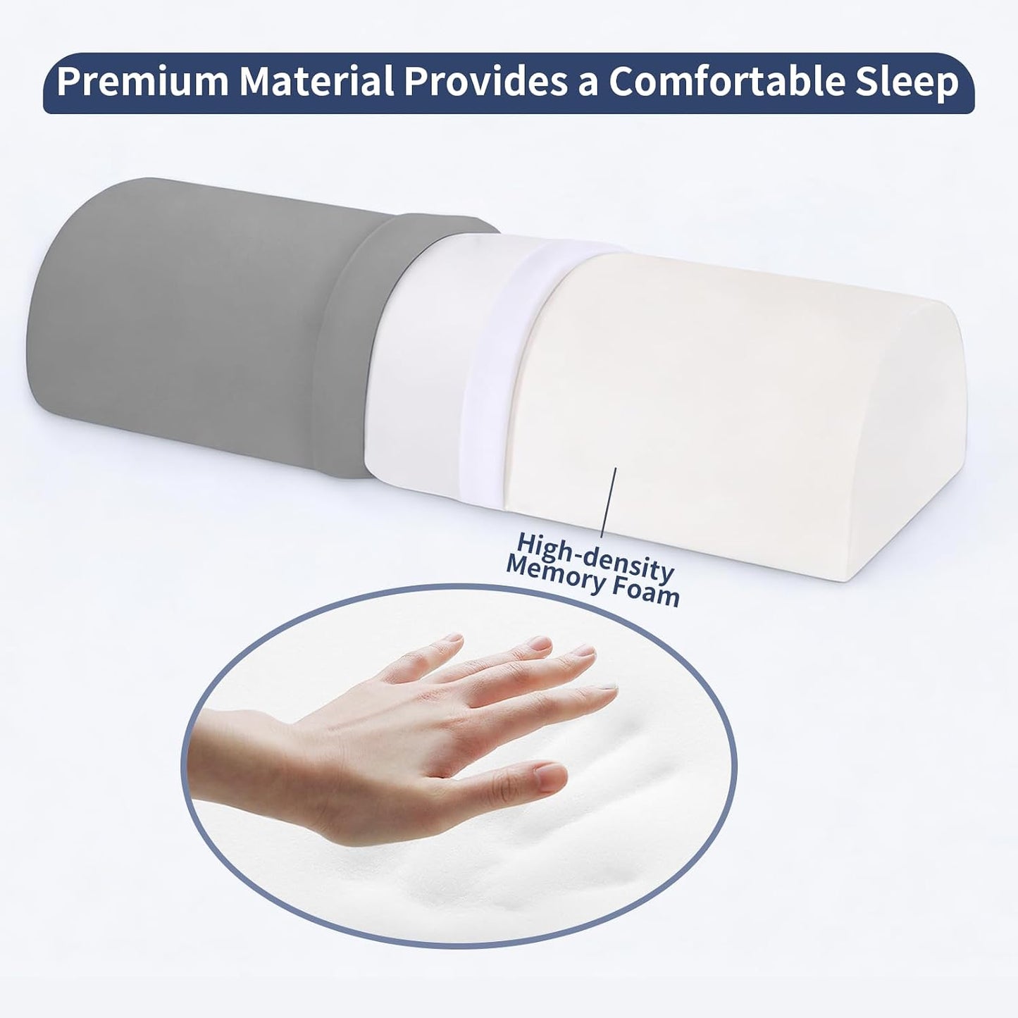 Knee Pillow for Back Sleeping - Half Moon Bolster Pillow for Legs - Cooling Under Knee Pillow for Sleeping on Back, Leg Support, Foot Elevation (Misty Blue)