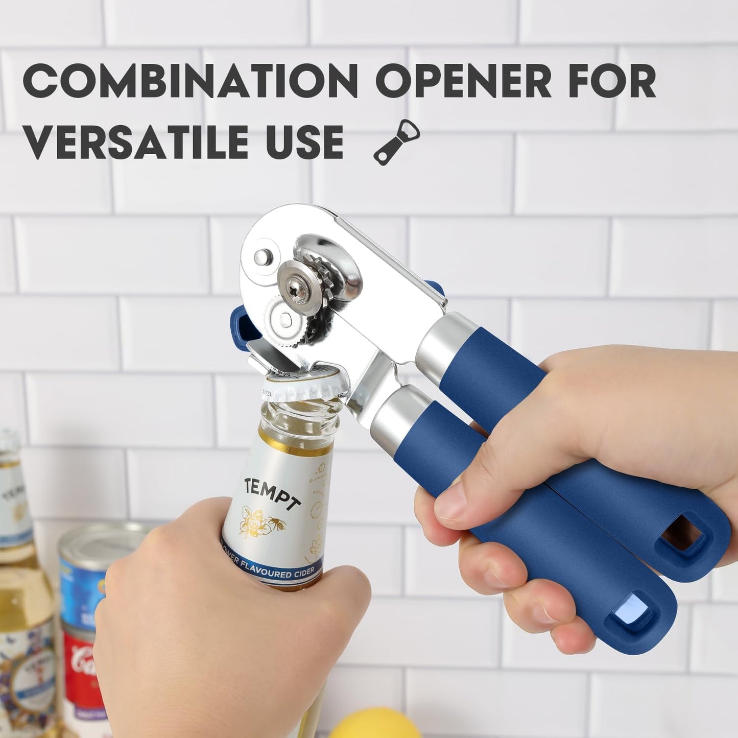 UHIYEE Hand Held Can Opener Manual with Magnet for Home Kitchen, Black | Easy Work, Premium 420J2 Steel, Magnetic Lid Lifter, Easy-Turn Oversized Knob, Arthritis Friendly, Smooth Edge