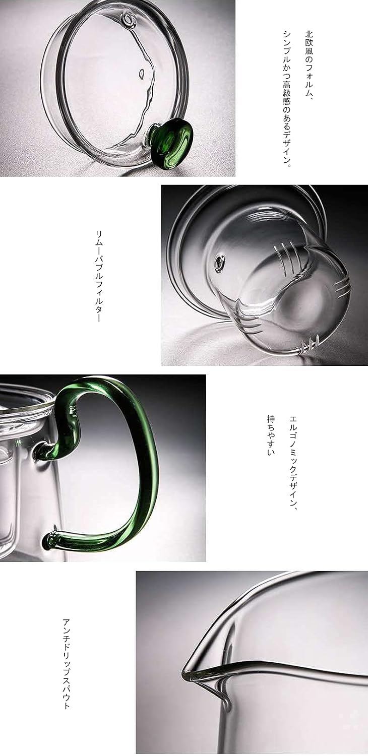 Glass Filtering Tea Maker Teapot with a Warmer and 6 Double-walled Tea Cups Set (Heating base, Standard)