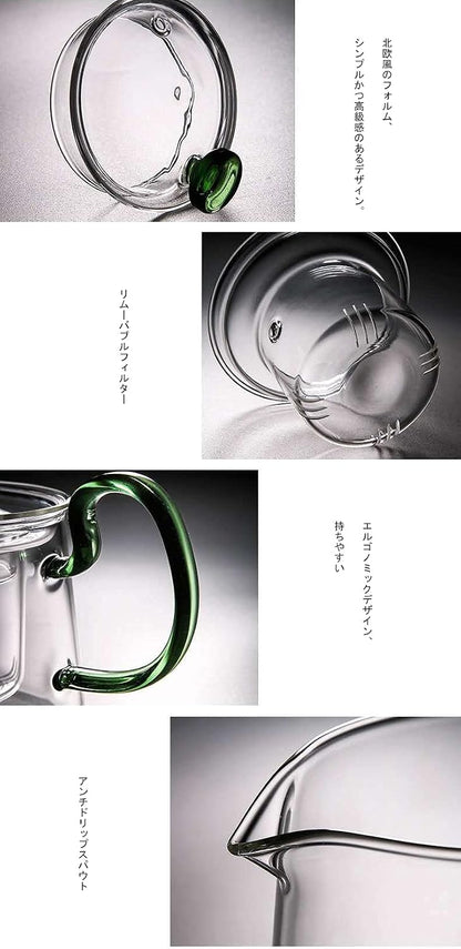 Glass Filtering Tea Maker Teapot with a Warmer and 6 Double-walled Tea Cups Set (Heating base, Standard)