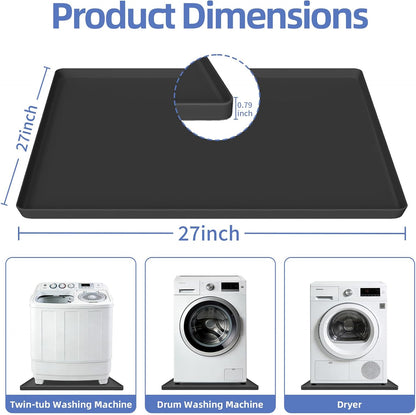 27x27 Inch Foldable Silicone Washing Machine Drain Pan Grey | 0.78 Inch Raised Lip, Waterproof Leak Proof, Non Slip Drain Tray, For Washer, Dryer, Fridge, Dishwasher