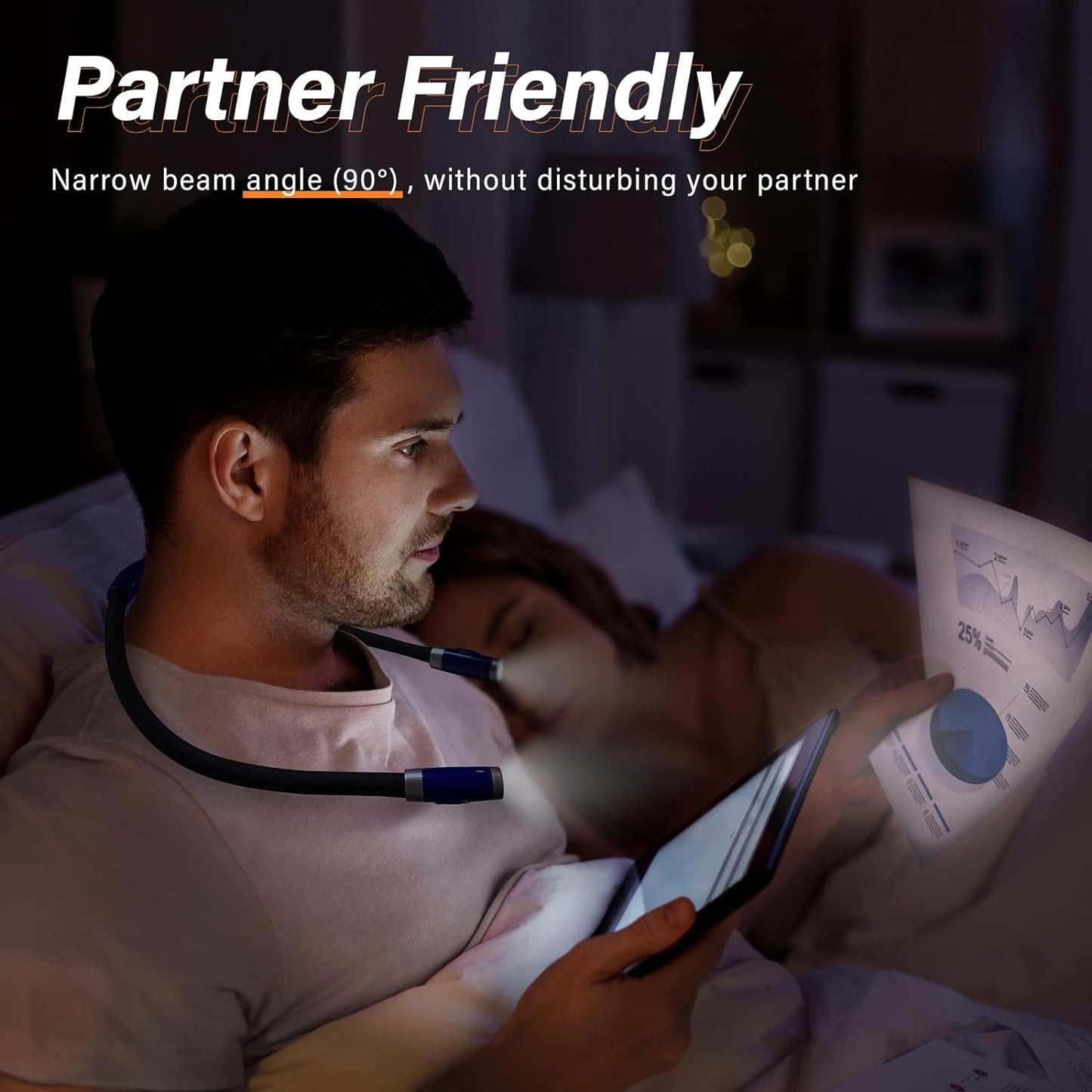 Vekkia Rechargeable LED Neck Book Light for Reading in Bed | 3 Brightness Levels/Flexible Soft Silicone Arms Comfortable Wear/Long Lasting,Great for Readers, Craft & Knitting