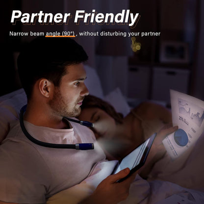 Vekkia Rechargeable LED Neck Book Light for Reading in Bed | 3 Brightness Levels/Flexible Soft Silicone Arms Comfortable Wear/Long Lasting,Great for Readers, Craft & Knitting