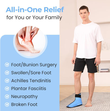 Comfpack Large Foot Ice Pack Wrap for Full Foot Ankle Pain Relief, Long Lasting Cold Ice Boot for Swelling After Surgery, Sore Feet, Broken Foot, Plantar Fasciitis, Gout, Bunion