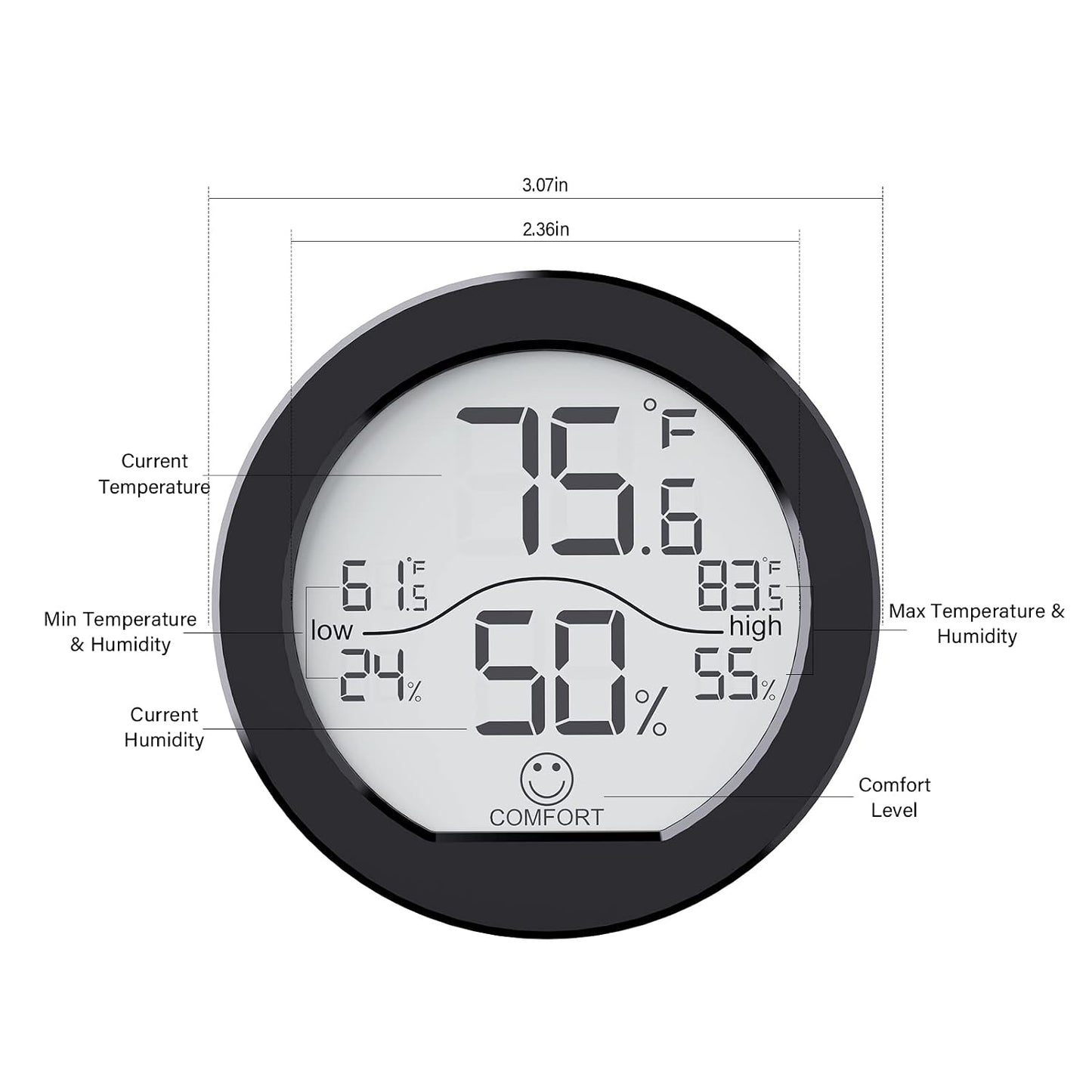 Indoor Digital Hygrometer Thermometer for Room Temperature Humidity Meter | SECRUI Thermometer Accuracy Calibration LCD Temperature Sensor with Maximum and Minimum Records,1 Pack
